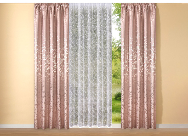 - Jacquard-Store mit gebogten Abschlüssen, in Größe 140 (H125xB300 cm) bis 283 (H245xB300 cm), in Farbe WEISS Ansicht 3