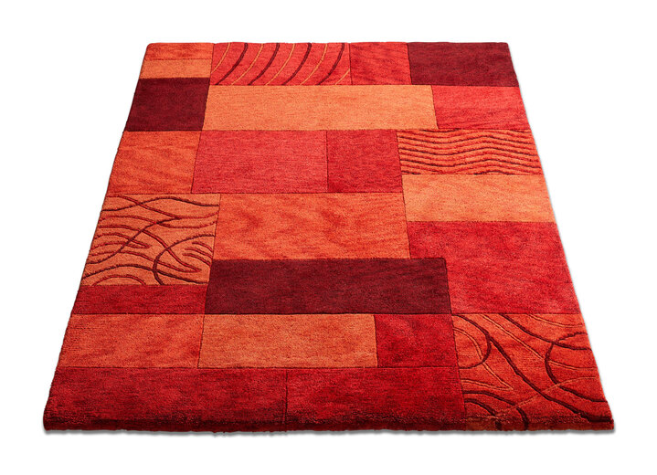 Modern - Handgearbeitete Teppiche aus 100% Schurwolle, in Größe 103 (Brücke, 60x 90 cm) bis 299 (Teppich, 300x400 cm), in Farbe ROT Ansicht 1
