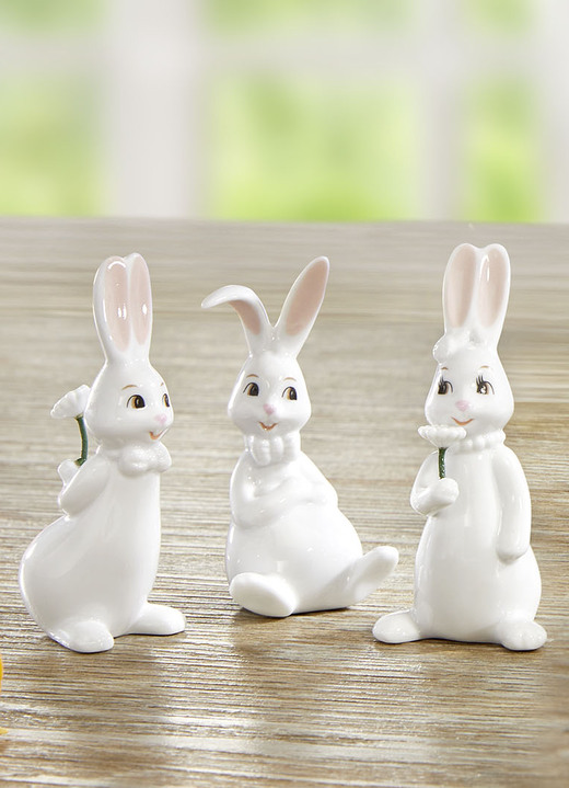 Ostern - Goebel Minihasen, 3er-Set, in Farbe WEISS, in Ausführung Minihasen, 3er-Set mit Blumen Ansicht 1