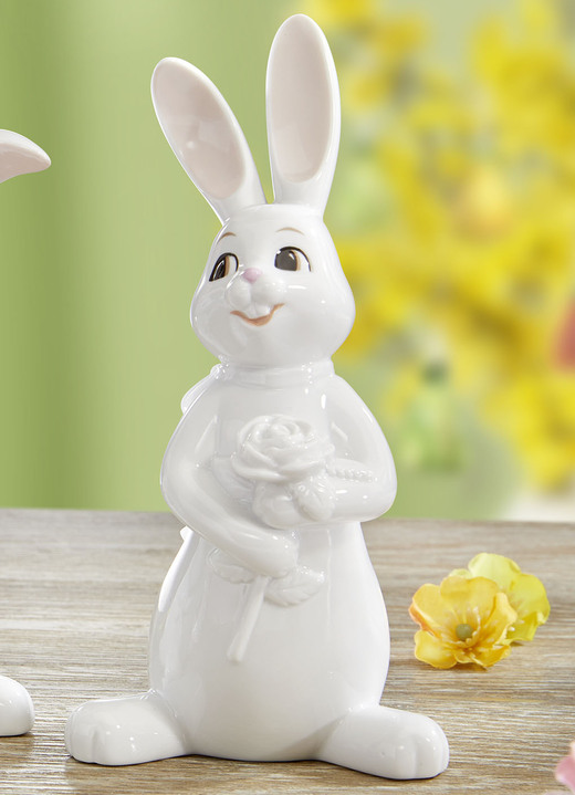 - Goebel-Hasen von Hand gefertigt und bemalt, in Farbe WEISS, in Ausführung Hasenfrau Ansicht 1
