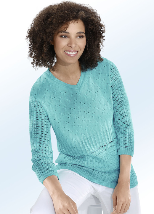 Basics - Pullover in Mustermix, in Größe 036 bis 052, in Farbe TÜRKIS Ansicht 1