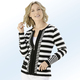 Strickjacken - Strickjacke in dekorativem Streifendessin – Farbe SCHWARZ-ECRU – Ansicht 1 Strickjacken - Strickjacke in dekorativem Streifendessin, in Größe 036 bis 052, in Farbe GRAU-ECRU – Farbe SCHWARZ-ECRU – Ansicht 1