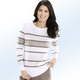 Langarm - Pullover in Feinstrick – Farbe WEISS-TAUPE Langarm - Pullover in Feinstrick, in Größe 038 bis 052, in Farbe WEISS-TAUPE