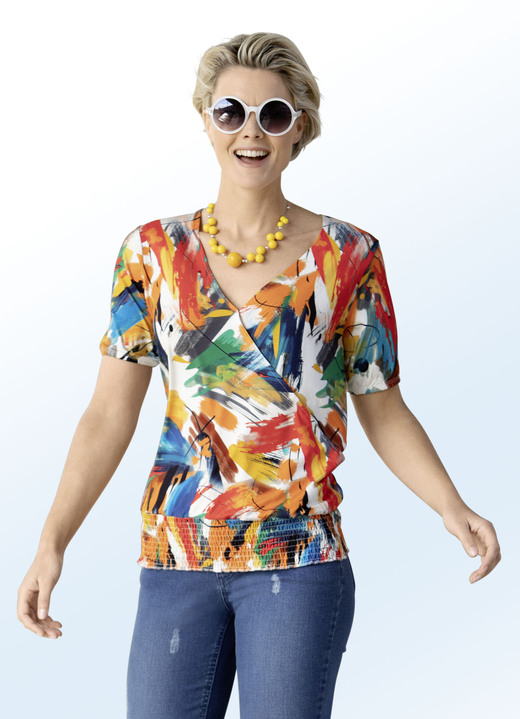- Shirt in Wickel-Optik, in Größe 034 bis 042, in Farbe ORANGE-WEISS-BUNT