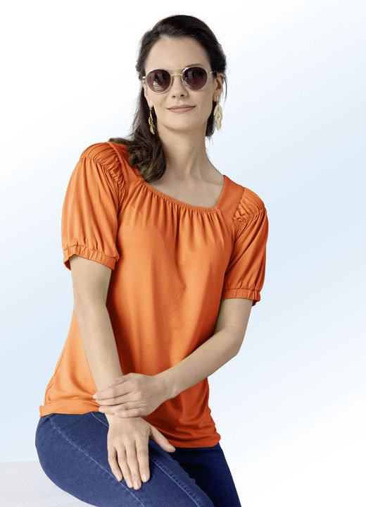 Shirts - Shirt mit Gummizug in 3 Farben, in Größe 036 bis 052, in Farbe ORANGE Ansicht 1