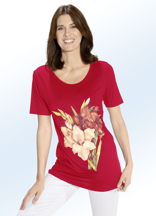 Shirts - Longshirt mit Kontrast-Druck in 2 Farben, in Größe 038 bis 054, in Farbe ROT Ansicht 1