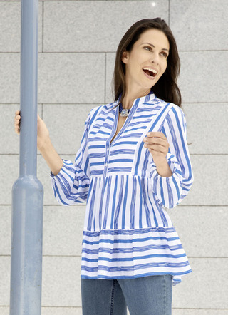 - Tunika mit V-Ausschnitt, in Größe 036 bis 054, in Farbe WEISS-BLAU – Farbe WEISS-BLAU – Ansicht 