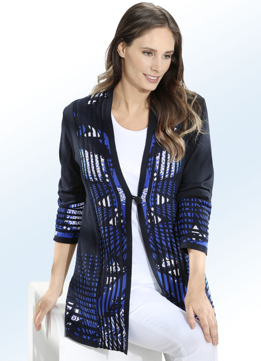 - Long-Strickjacke mit Jacquard-Akzenten, in Größe 040 bis 060, in Farbe MARINE-ROYALBLAU-MULTICOLOR
