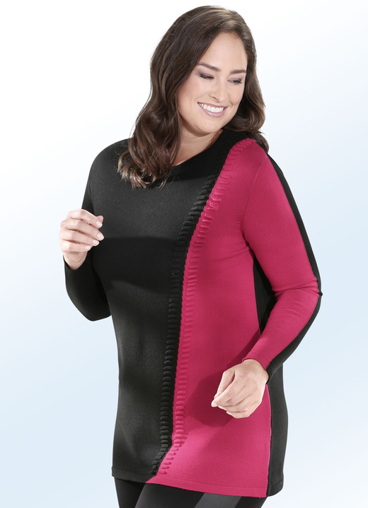 Pullover - Pullover mit schräg verlaufendem Intarsienmuster, in Größe 040 bis 060, in Farbe SCHWARZ-ROT Ansicht 1