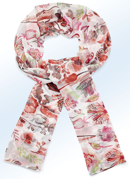 - Schal mit Floraldessin, in Farbe WEIß-ROT-GRÜN Ansicht 1