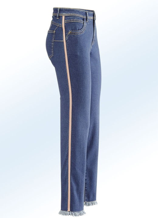 Hosen in Schlupfform - Jeans mit modischem Zierband, in Größe 017 bis 050, in Farbe JEANSBLAU-ECRU-ORANGE Ansicht 1