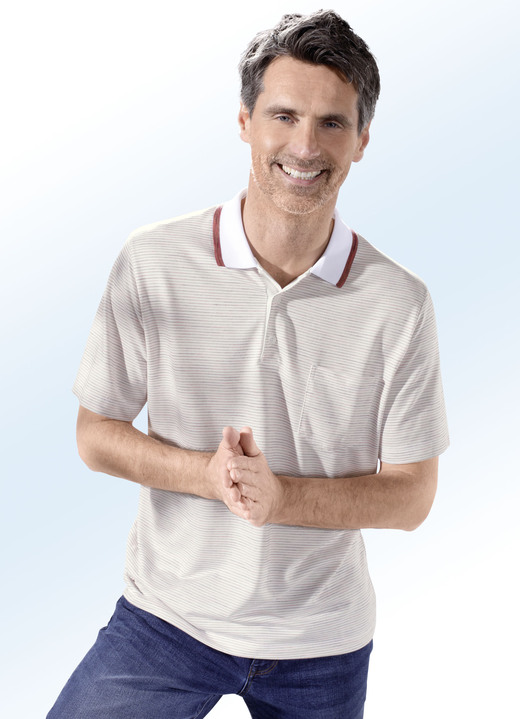 - Poloshirt mit Strickkragen, in Größe 046 bis 062, in Farbe ECRU-ROT