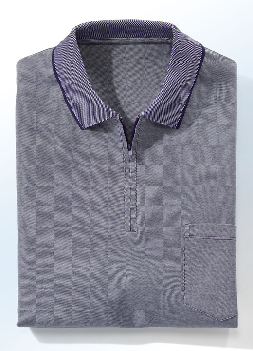 - Poloshirt in 3 Farben, in Größe 046 bis 062, in Farbe BLAU MELIERT