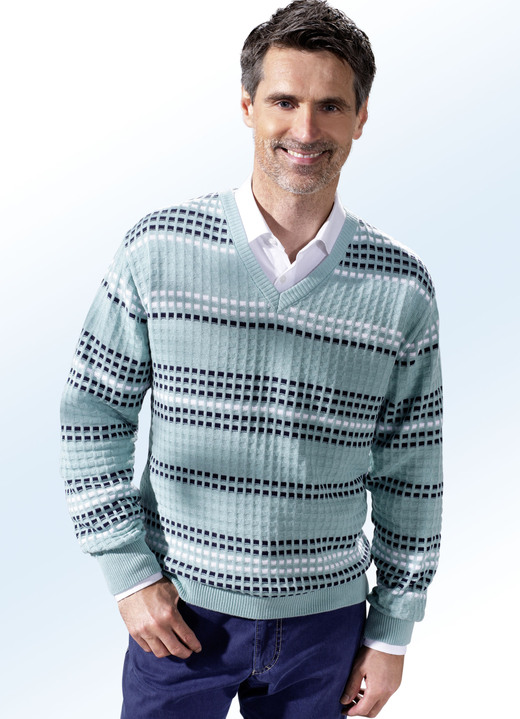 - Pullover mit V-Ausschnitt in 2 Farben, in Größe 044 bis 062, in Farbe JADEGRÜN