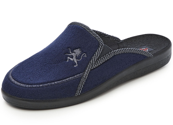 Hausschuhe - Zweierpack, klassische Herren-Hausschuhe, Weite H, mit Gummizug Ansicht 2 Hausschuhe - Zweierpack, klassische Herren-Hausschuhe, Weite H, mit Gummizug, in Größe 040 bis 046, in Farbe BLAU+SCHWARZ Ansicht 2
