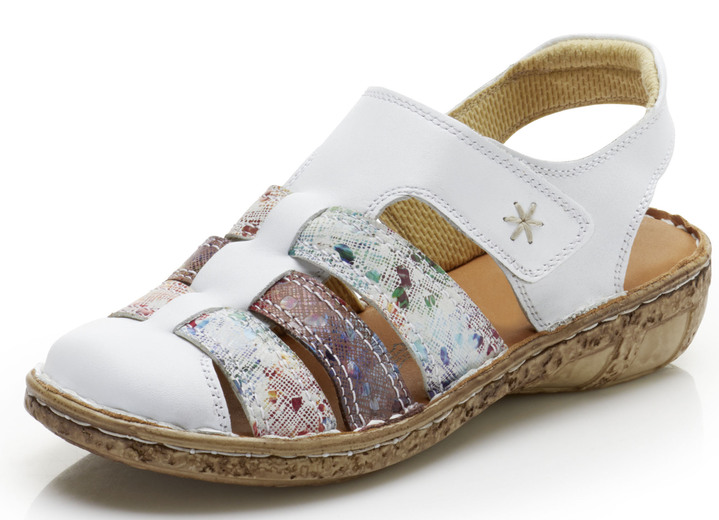 Sandaletten & Pantoletten - Sandale im sommerlichen Dessin , in Größe 037 bis 040, in Farbe WEIß-BUNT