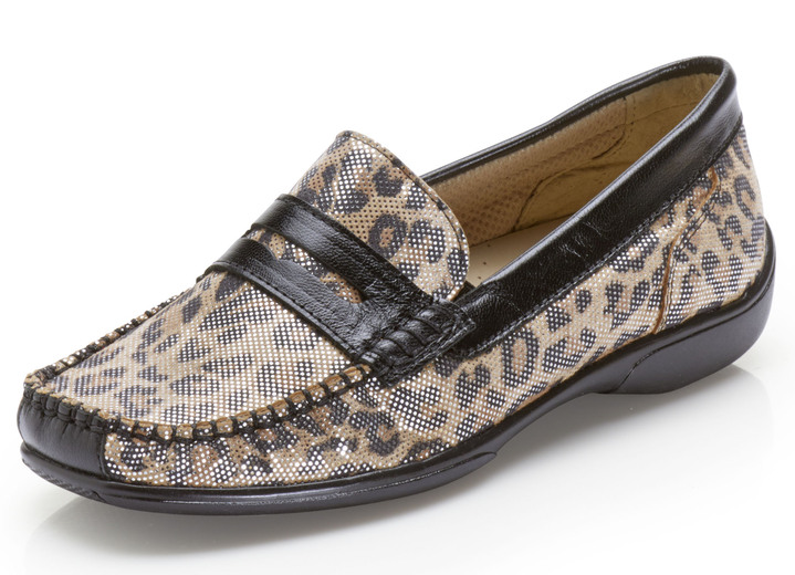 Slipper & Schnürschuhe - Slipper mit rassigem Leo Print, in Größe 036 bis 042, in Farbe SCHWARZ-CAMEL Ansicht 1