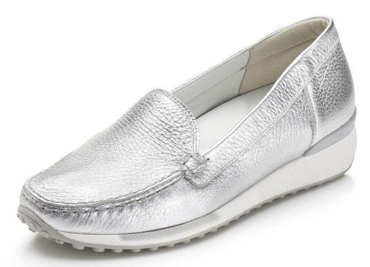 Damenmode - Waldläufer Slipper aus weichem Hirschleder, in Größe 3 1/2 bis 8, in Farbe SILBER Ansicht 1