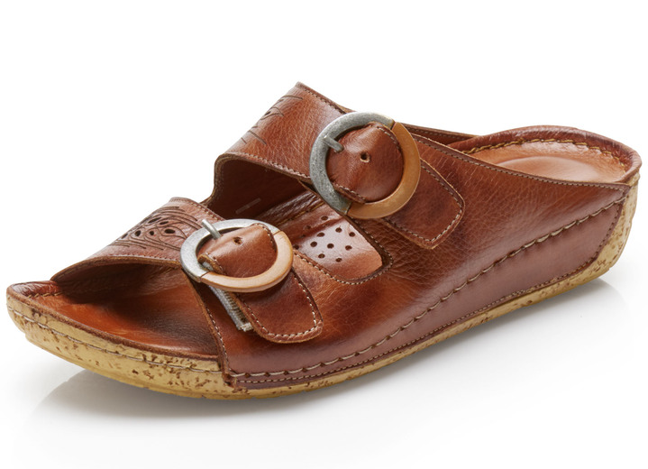 - Gemini Pantolette mit verstellbaren Schließen, in Größe 036 bis 042, in Farbe COGNAC