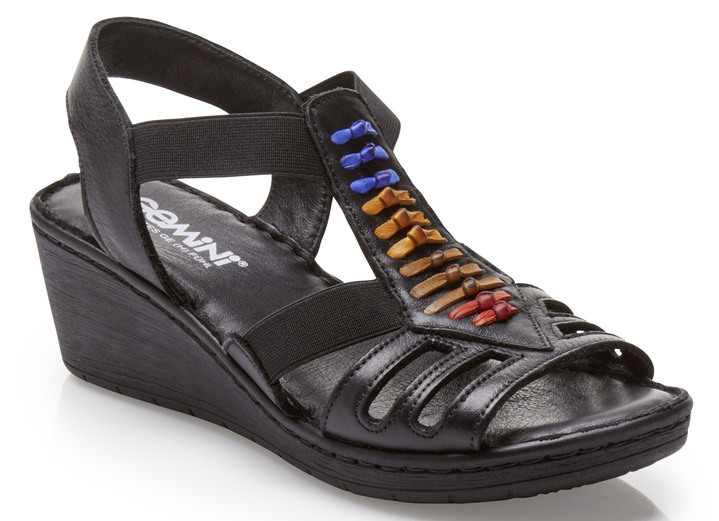 Sandaletten & Pantoletten - Gemini Sandalette mit bunten Lederdurchzügen, in Größe 036 bis 041, in Farbe SCHWARZ
