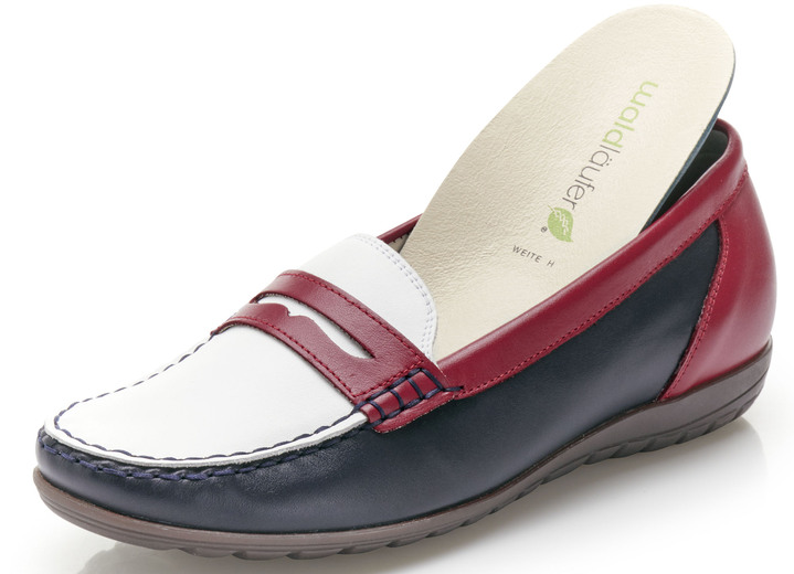 - Waldläufer Mokassin-Slipper mit herausnehmbaren Lederfußbett, in Größe 3 1/2 bis 8, in Farbe BLAU-WEISS-ROT Ansicht 2