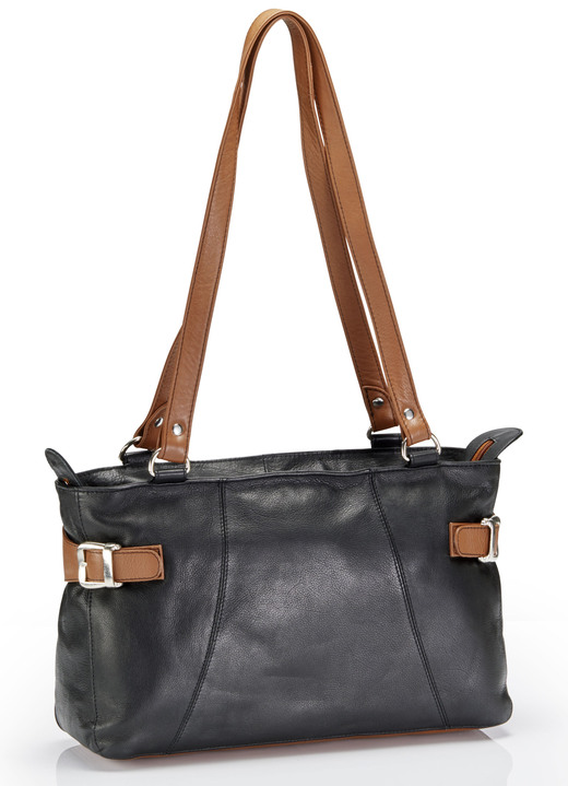 Taschen - Laurina Tasche mit cognacbraunen Besätzen , in Farbe SCHWARZ Ansicht 1