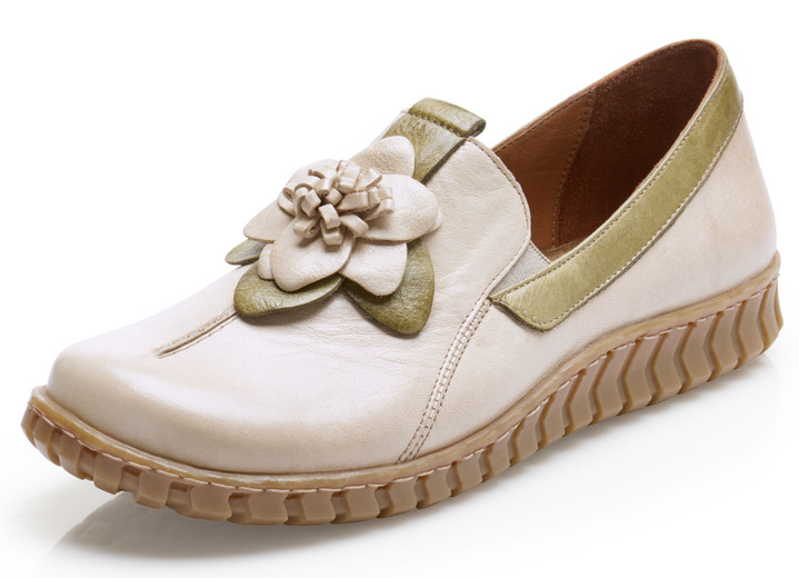 - Gemini Slipper mit Lederblüte, in Größe 036 bis 042, in Farbe BEIGE-OLIV Ansicht 1