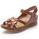 Sandaletten & Pantoletten - Gemini, klassische Damen-Sandalen, Weite G, mit Gummizug, in Größe 036 bis 042, in Farbe KHAKI-BUNT