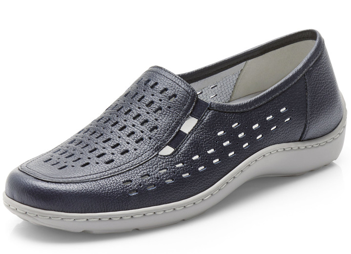 Slipper & Schnürschuhe - Waldläufer Slipper mit Leder-Massagefußbett, in Größe 3 1/2 bis 8, in Farbe DUNKELBLAU Ansicht 1