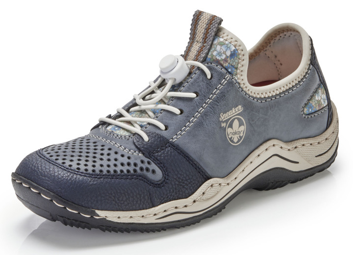 Slipper & Schnürschuhe - Rieker Sneaker mit Schnellverschluss , in Größe 036 bis 042, in Farbe JEANSBLAU-BEIGE Ansicht 1
