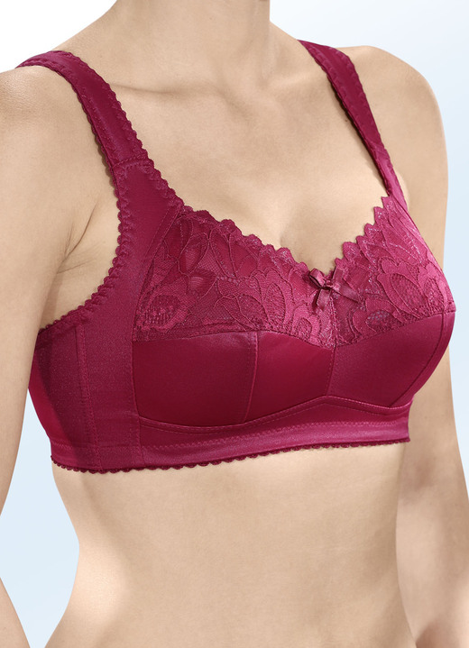 Tagwäsche - BH mit elastischer Spitze, in Größe 080 bis 110, in Cup E, in Farbe BORDEAUX Ansicht 1