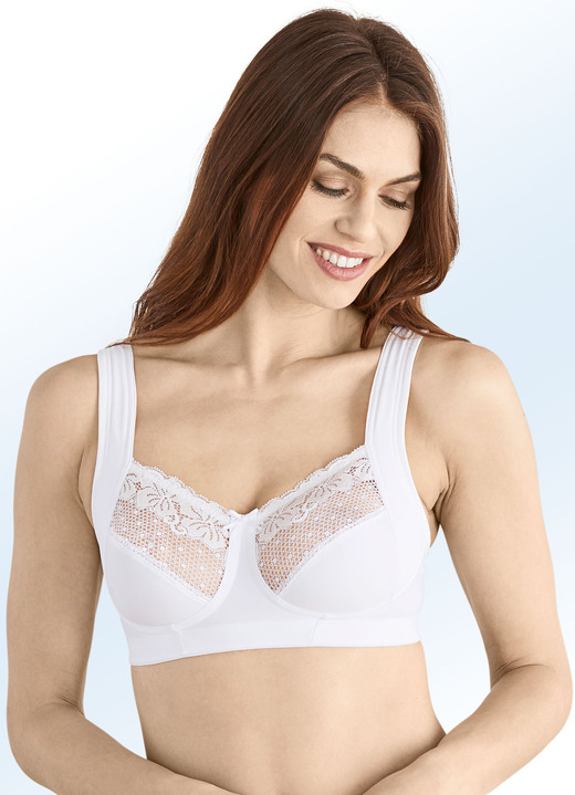 - Swegmark of Sweden BH mit Elastikspitze, in Größe 080 bis 105, in Cup B, in Farbe WEISS