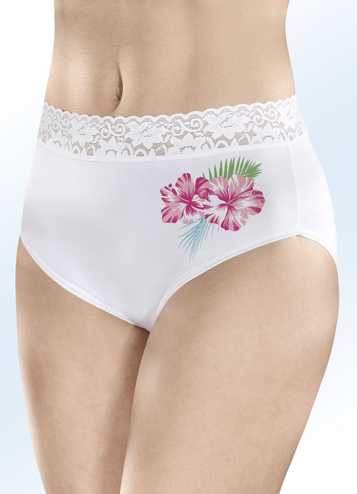 Slips - Dreierpack Slips mit Blumenmotiv , in Größe 036 bis 050, in Farbe WEIß Ansicht 1
