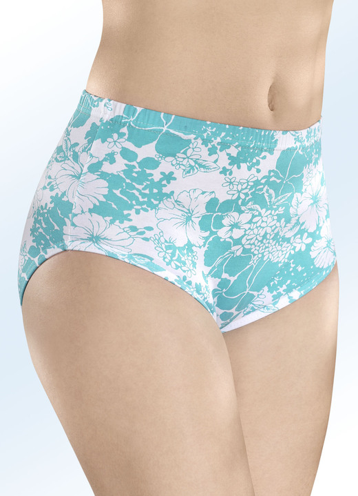 Slips - Fünferpack Slips mit Floraldessin , in Größe 038 bis 056, in Farbe WEIß-TÜRKIS Ansicht 1