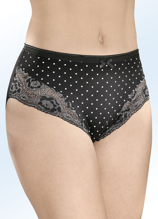 Slips - Dreierpack Laurina Slips mit Punktedessin, in Größe 044 bis 052, in Farbe SCHWARZ Ansicht 1