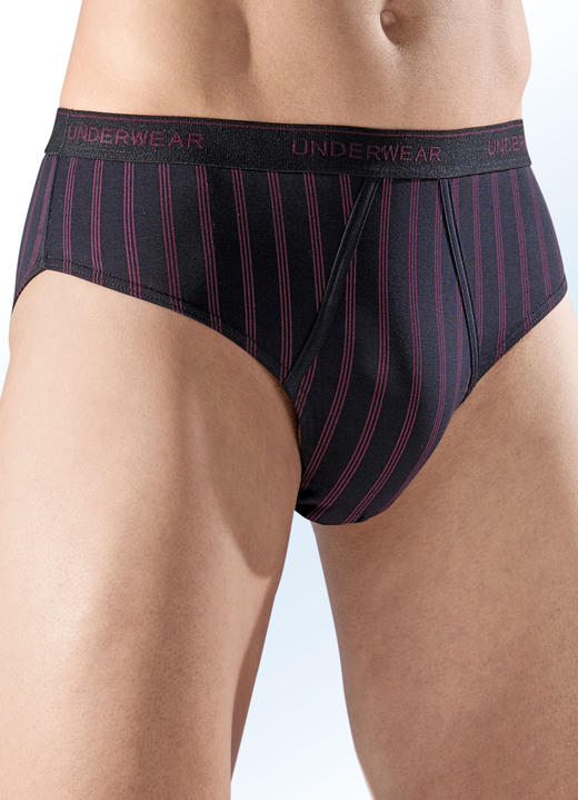 Slips & Unterhosen - Dreierpack Slips mit Streifendessin, in Größe 004 bis 005, in Farbe 3X SCHWARZ-BORDEAUX