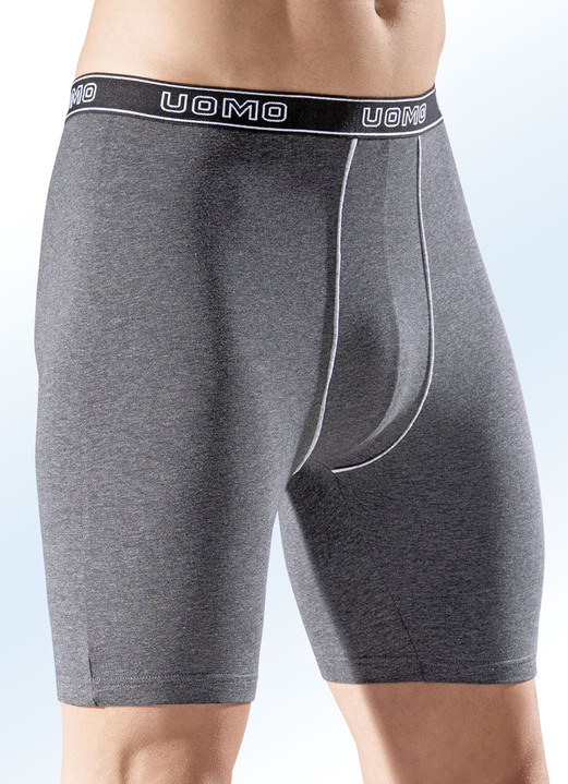 Pants & Boxershorts - Viererpack Longpants, mit Elastikbund, Kontrastpaspeln, in Größe 005 bis 011, in Farbe 2X ANTHRAZIT MELIERT, 2X HELLGRAU MELIERT
