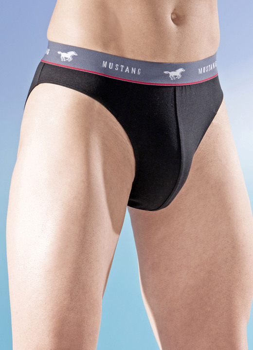 - Mustang Dreierpack Slips, uni, in Größe L (6) bis XXL (8), in Farbe 2X SCHWARZ, 1X DUNKELGRAU