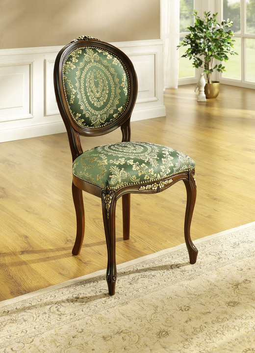 Stühle & Sitzbänke - Klassischer Stuhl mit schönen Schnitzereien, in Farbe NUSSBAUM-GRÜN Ansicht 1