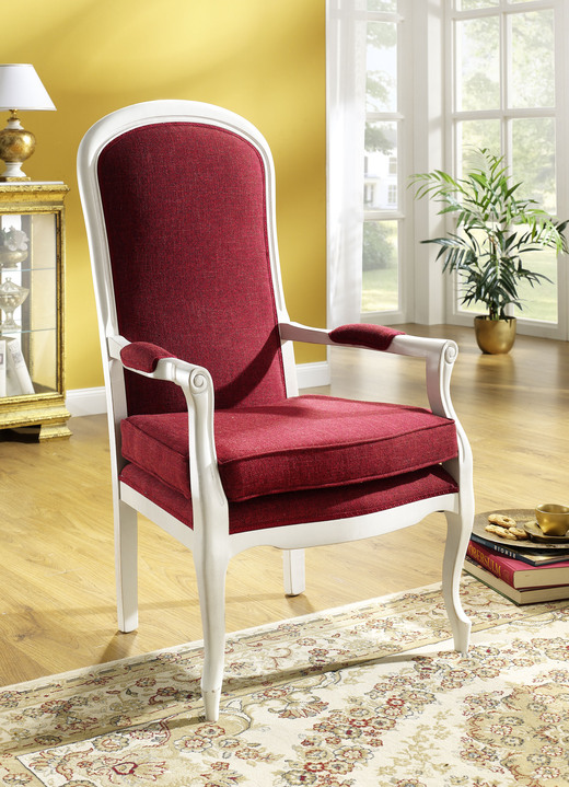 Stühle & Sitzbänke - Armlehnensessel mit losem Sitzkissen, in Farbe WEISS-ROT Ansicht 1