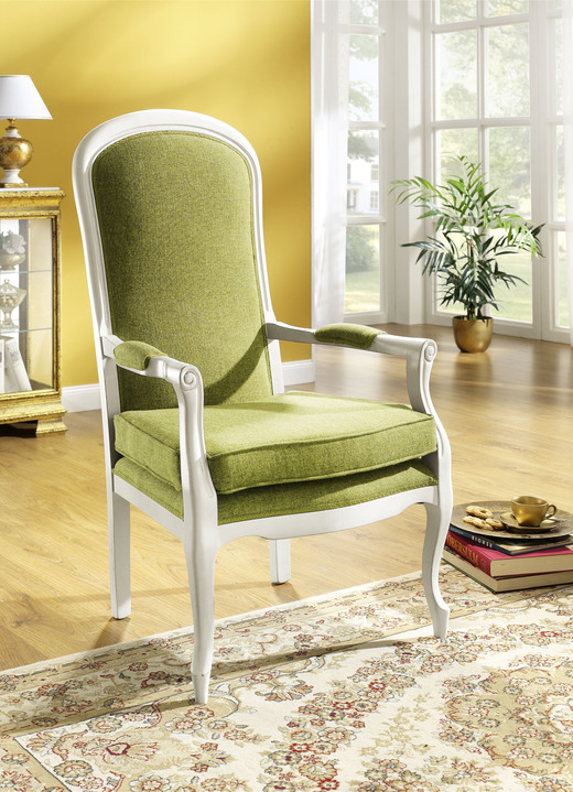 Stühle & Sitzbänke - Armlehnensessel mit losem Sitzkissen, in Farbe WEISS-HELLGRÜN Ansicht 1