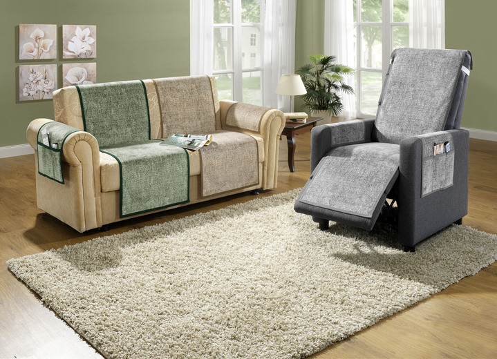 Sessel- & Sofaüberwürfe - Sessel-,Couch- und Armlehnenschoner mit Anti-Rutsch-Beschichtung, in Größe 100 (Sesselauflage, 50x 90 cm) bis 865 (2 Armlehnenschoner 38x 55 cm), in Farbe SILBER, in Ausführung Qualität 1 Ansicht 1