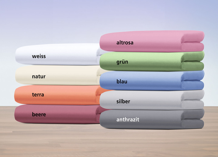 Spannbetttücher - Fein-Single-Jersey Spannbetttücher Ansicht 2 Spannbetttücher - Fein-Single-Jersey Spannbetttücher, in Größe 133 (2 Spannbetttücher, je 90–100/200 cm, Matratzenhöhe bis 30 cm) bis 138 (Spannbetttuch, 180–200/200 cm, Matratzenhöhe bis 30 cm), in Farbe BLAU Ansicht 2