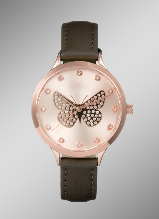 - Quartz-Damenuhr mit Lederband, in Farbe ROSÉ, in Ausführung roségoldfarben Ansicht 1