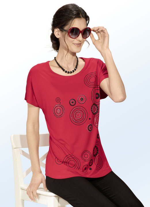 Kurzarm - Longshirt mit Kontrastdruck in 2 Farben, in Größe 038 bis 054, in Farbe ROT Ansicht 1