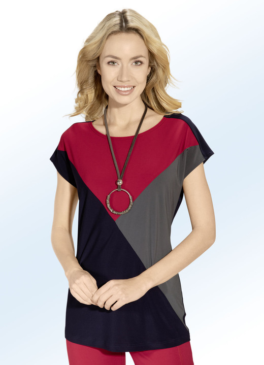 - Shirt mit Teilungsnähten im Vorderteil, in Größe 038 bis 054, in Farbe MARINE-ROT-GRAU