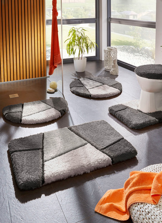 Badgarnituren - Farbenfrohe Badgarnitur mit rutschhemmender Rückseite, in Größe 100 (Vorleger halbrund, 50/ 80 cm) bis 110 (Hänge-WC-Garnitur 2-teilig), in Farbe GRAU – Farbe GRAU – Ansicht 