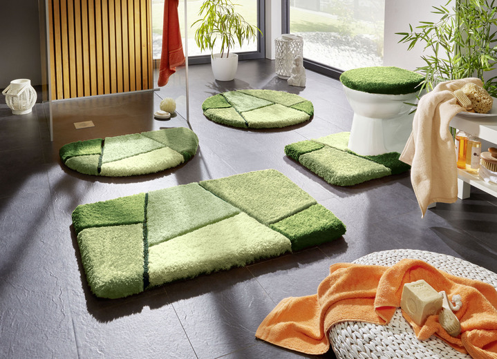 Badgarnituren - Farbenfrohe Badgarnitur mit rutschhemmender Rückseite, in Größe 100 (Vorleger halbrund, 50/ 80 cm) bis 110 (Hänge-WC-Garnitur 2-teilig), in Farbe GRAU Ansicht 4