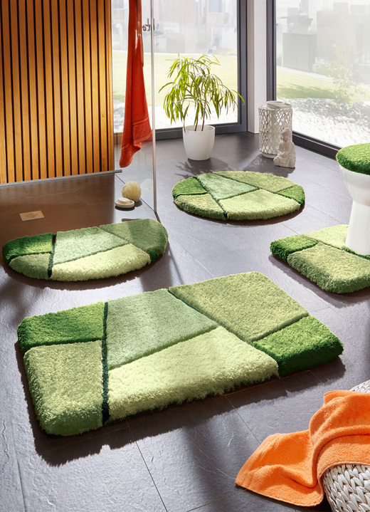 Badgarnituren - Farbenfrohe Badgarnitur mit rutschhemmender Rückseite, in Größe 100 (Vorleger halbrund, 50/ 80 cm) bis 110 (Hänge-WC-Garnitur 2-teilig), in Farbe GRÜN Ansicht 3