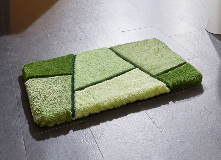 Badgarnituren - Farbenfrohe Badgarnitur mit rutschhemmender Rückseite, in Größe 100 (Vorleger halbrund, 50/ 80 cm) bis 110 (Hänge-WC-Garnitur 2-teilig), in Farbe GRÜN Ansicht 2